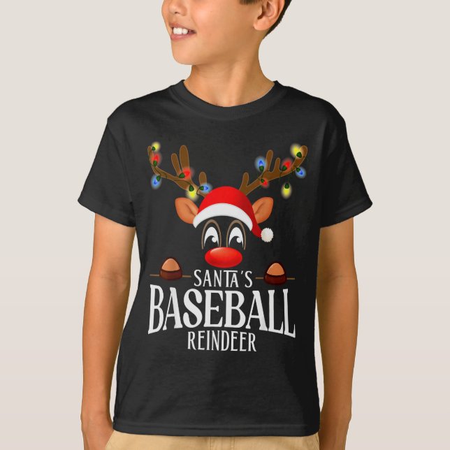 Camiseta Santa's Baseball Reindeer Funny Xmas Matching Pjs  (Frente)