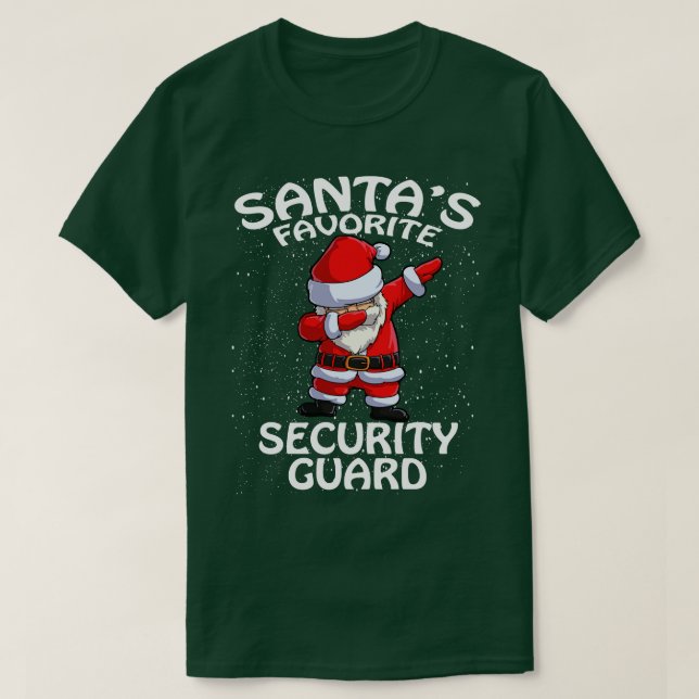 Camiseta Santas Favoritas Guarda de Segurança Natal 1 (Frente do Design)