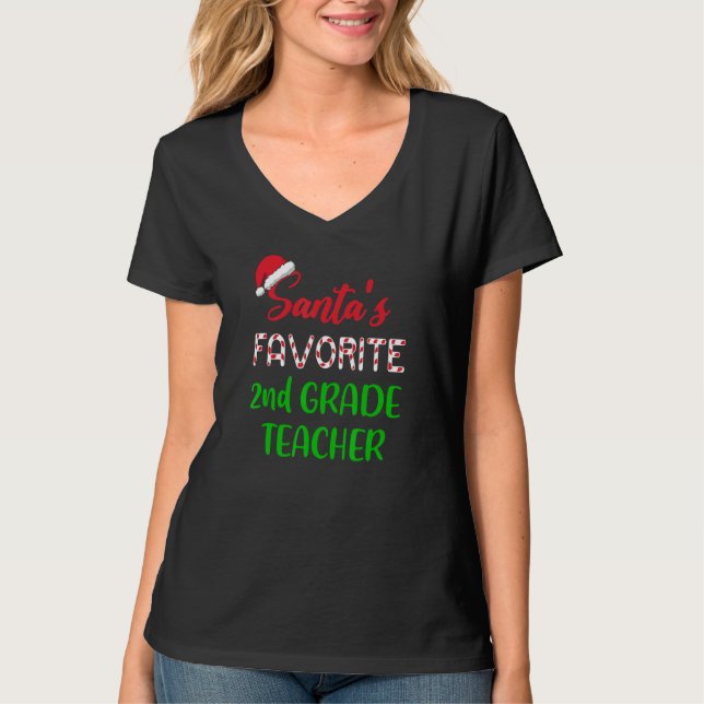 Camiseta Santas Favorite 2nd Grade Teacher     Chritsmas (Frente)
