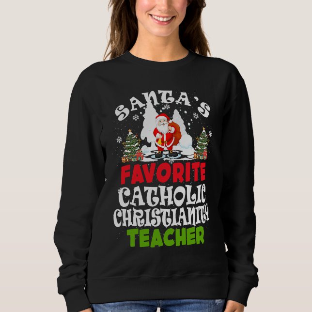 Camiseta Santa's Favorite Catholic Christianity Teacher Chr (Frente)