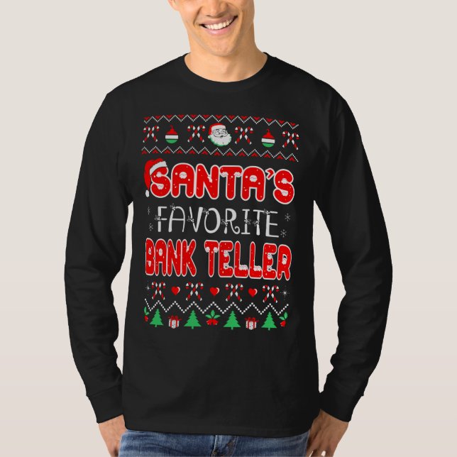 Camiseta Santas Favorite Conta Bancária Natal Ugly Sweater (Frente)