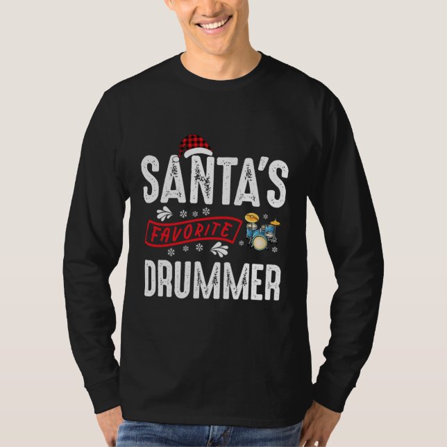 Camiseta Santas Favorite Drummer Pajamas Christmas  (Frente)
