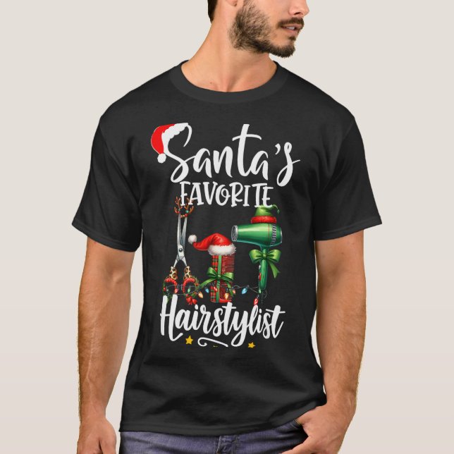 Camiseta Santa's Favorite Hair Stylist Christmas Hairdresse (Frente)