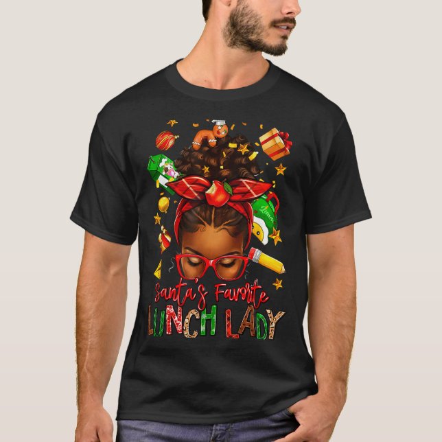 Camiseta Santa's Favorite Lunch Lady Afro Messy Bun Woman C (Frente)