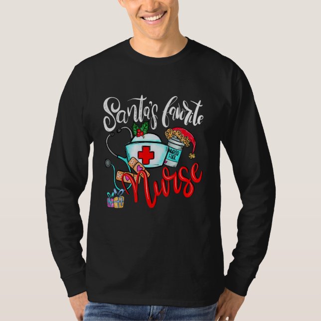 Camiseta Santas Favorite Nurse  Christmas Xmas RN CNA Nursi (Frente)