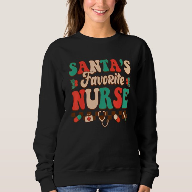 Camiseta Santa's Favorite Nurse Retro Christmas Nurse Women (Frente)