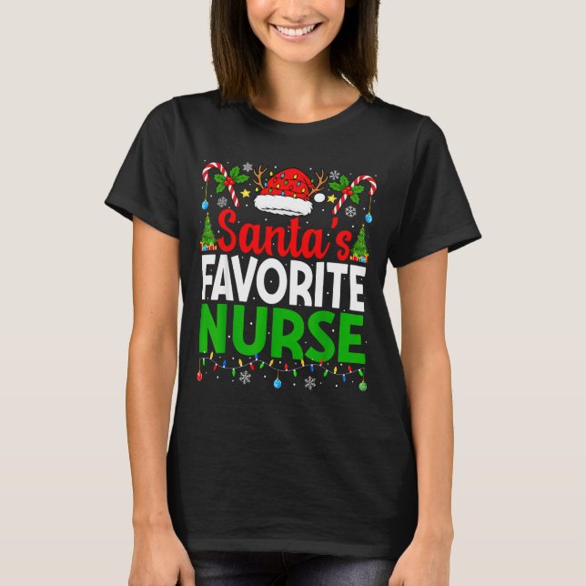 Camiseta Santas Favorite Nurse Rn Christmas Nursing Christm (Frente)