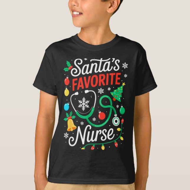 Camiseta Santa's Favorite Nurse Shirt Men Women Funny Chris (Frente)