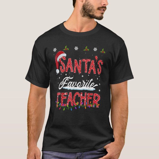 Camiseta Santa's Favorite Teacher Family Matching Group Chr (Frente)