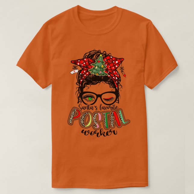 Camiseta Santas Favorito Trabalhador Postal Mensagem Bun Po (Frente do Design)