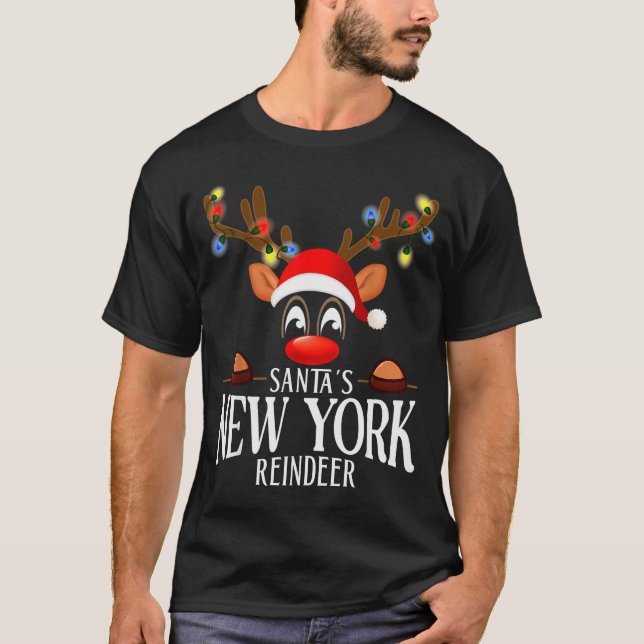 Camiseta Santa's New York Reindeer Funny Xmas Matching Pjs  (Frente)