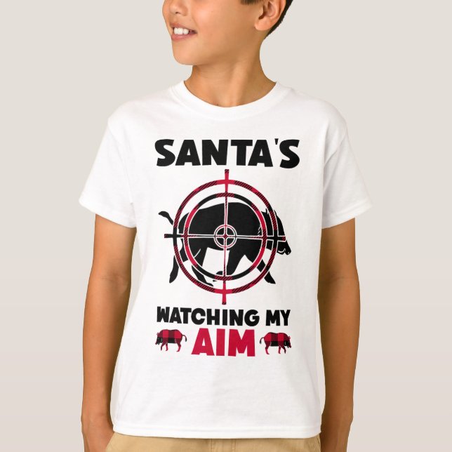 Camiseta Santa's Watching My Aim - Boar Hog Hunting  (Frente)