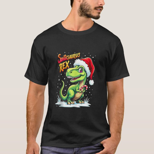 Camiseta Santasaurus Rex Funny Dinosaur xmas Santa Hat Cand (Frente)
