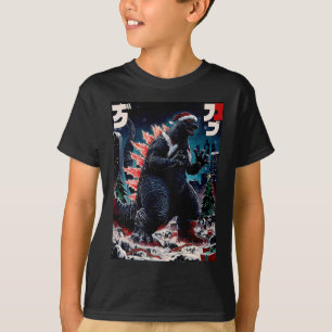Camiseta Santazilla Monstro Japonês Kaiju Dinossauro Natal