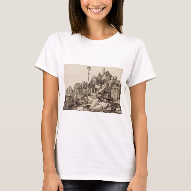 Camiseta Santo Anthony Reading por Albrecht Durer (Frente)