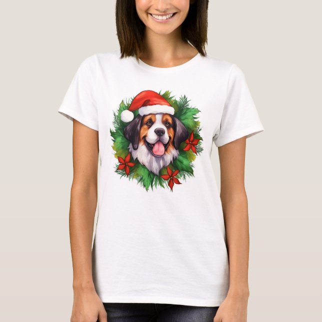 Camiseta Santo Bernard Christmas Wreath (Frente)