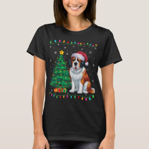 Camiseta Santo Bernard Dog Santa Hat Homens Mulheres Crianç