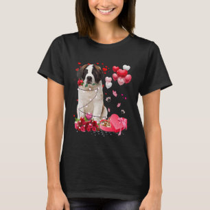 Camiseta Santo Bernard Rosa Heart Happy Valentine Day Dog