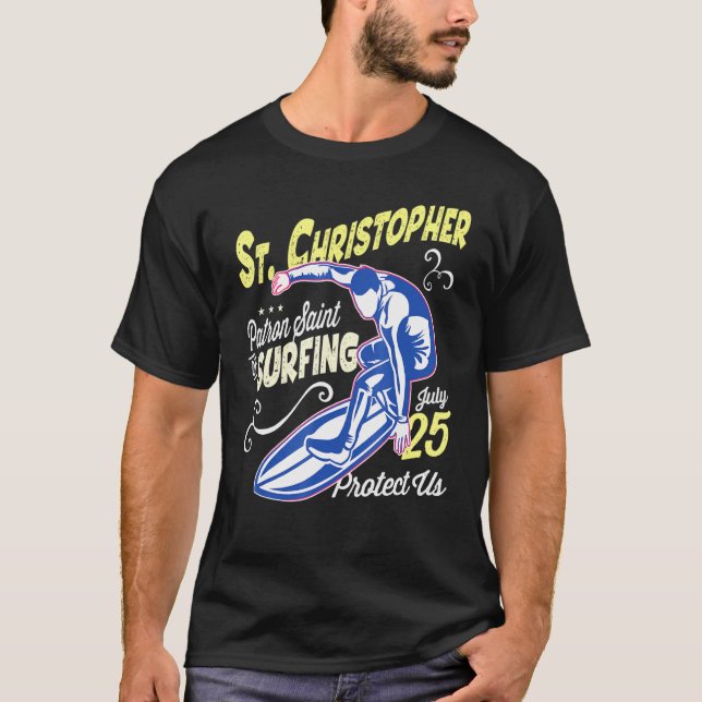 Camiseta Santo Christopher Surf Patron Santo Do Gato De Sur (Frente)