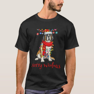 Camiseta Santo de Natal Bernard Dog Holidy Lights Feliz W