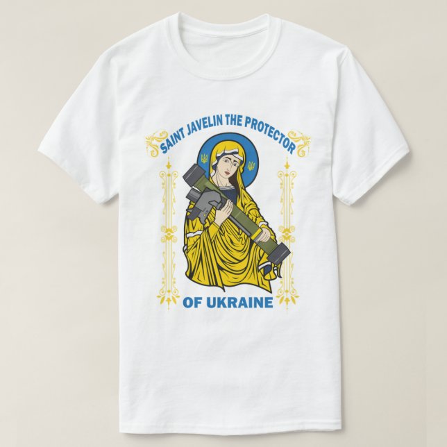 Camiseta Santo Javelin, Protetor Da Ucrânia (Frente do Design)