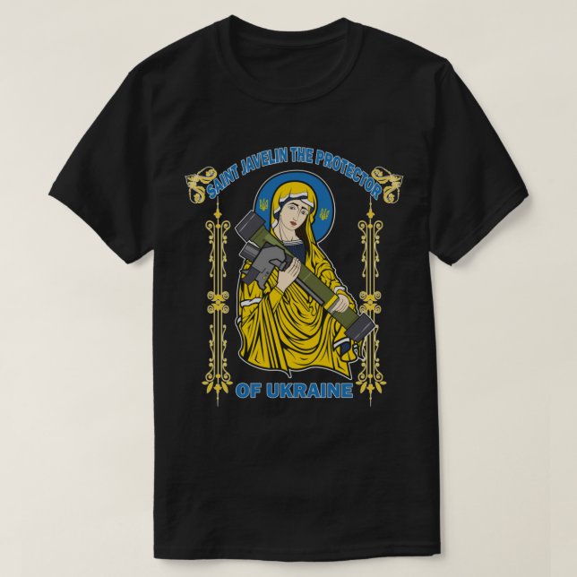 Camiseta Santo Javelin, Protetor Da Ucrânia (Frente do Design)