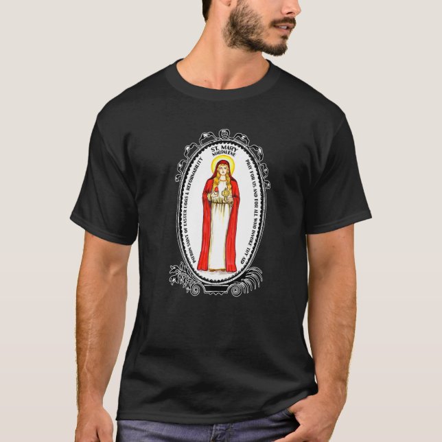 Camiseta Santo Mary Magdalene Reze Por Nós Patrão Católico (Frente)