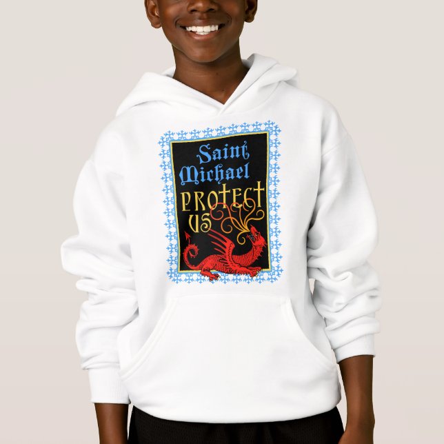 Camiseta Santo Michael nos protege o Hoodie do garoto (Frente)