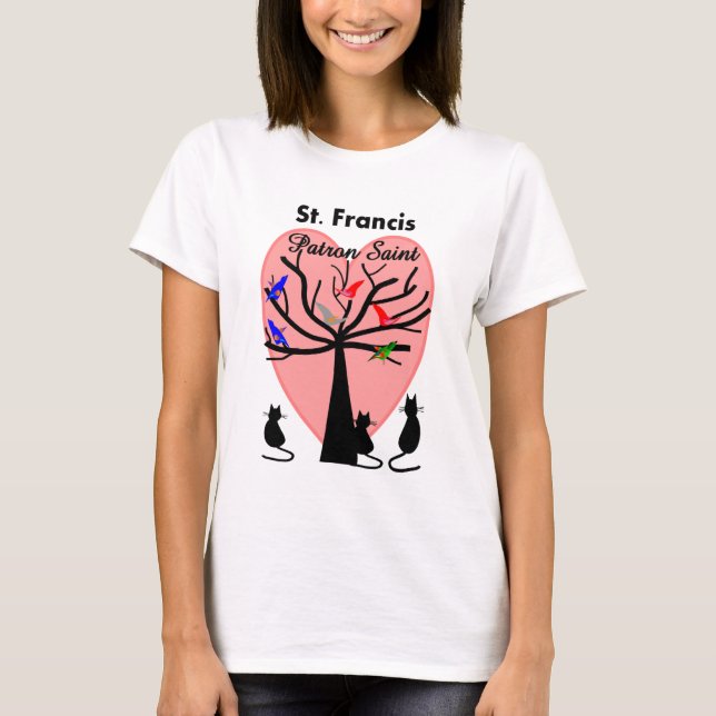 Camiseta Santo padroeiro de St Francis--Árvore e animais (Frente)