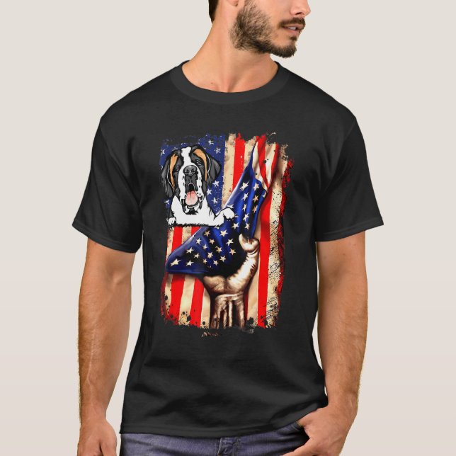 Camiseta Santo Patriótico Bernard American Flag Dog 1 (Frente)