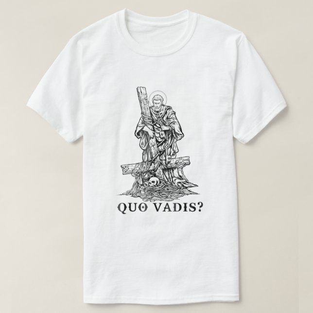 Camiseta Santo Peter Quo Vadis - Roupa católico (Frente do Design)