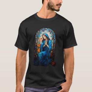 Camiseta Santo Virgem Maria Stainha Glass Art Nouveau Sagra