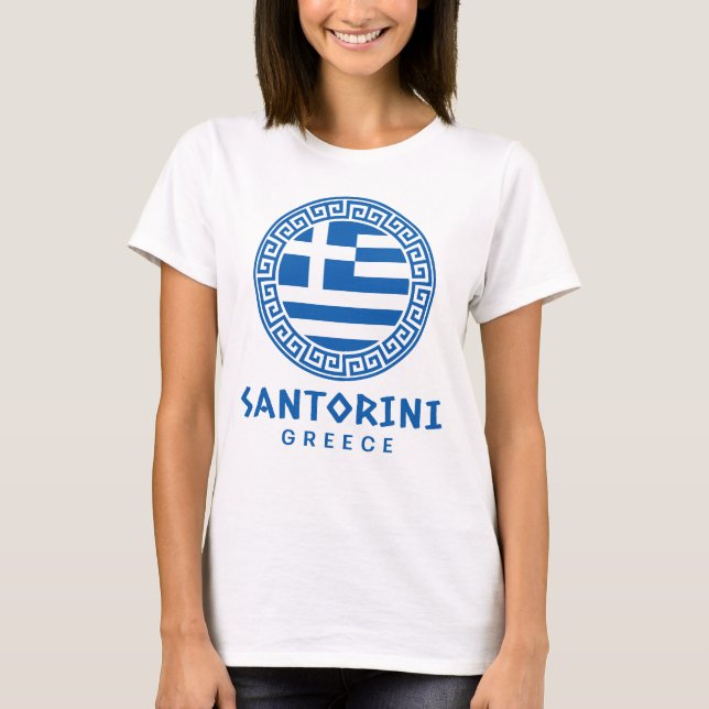 Camiseta Santorini And Bandiera Della Grecia Donna Bianco (Frente)