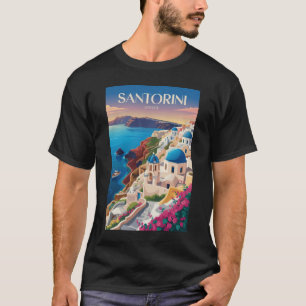 Camiseta Santorini Grécia Cúpula Azul Viagem Arte Vintage