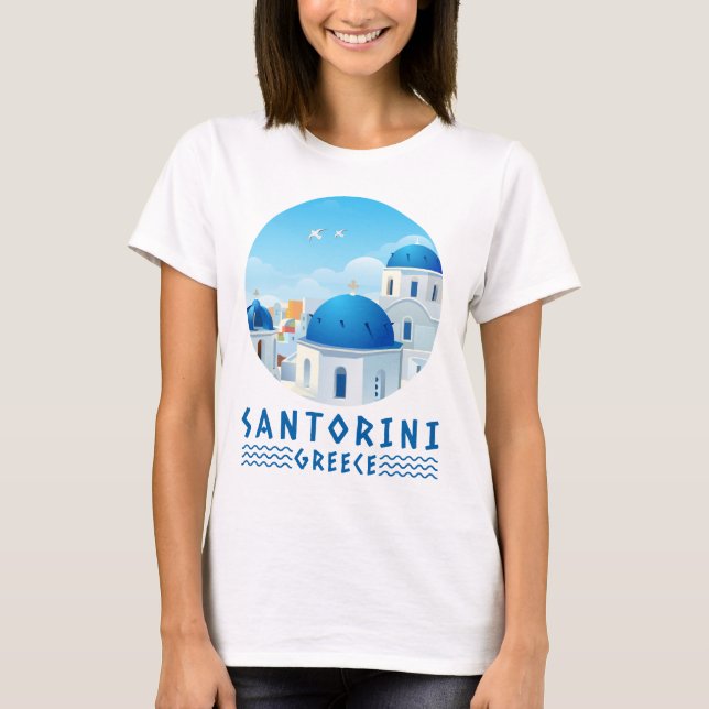 Camiseta Santorini, Grécia Feminino Branco (Frente)