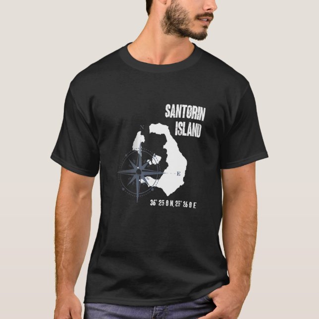 Camiseta Santorini Island Mediterranean Sea Coordinates Map (Frente)