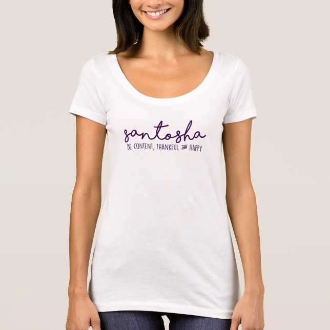 Camiseta Santosha:  Seja índice, grato & feliz (Frente)