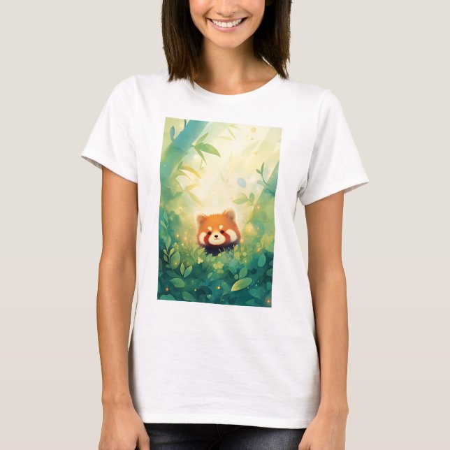 Camiseta Santuário de Panda Vermelha Bamboo (Frente)
