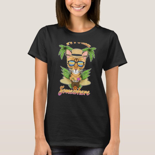 Camiseta São 5 O'Clock Em Algum Lugar Gato De Bengala Beben (Frente)