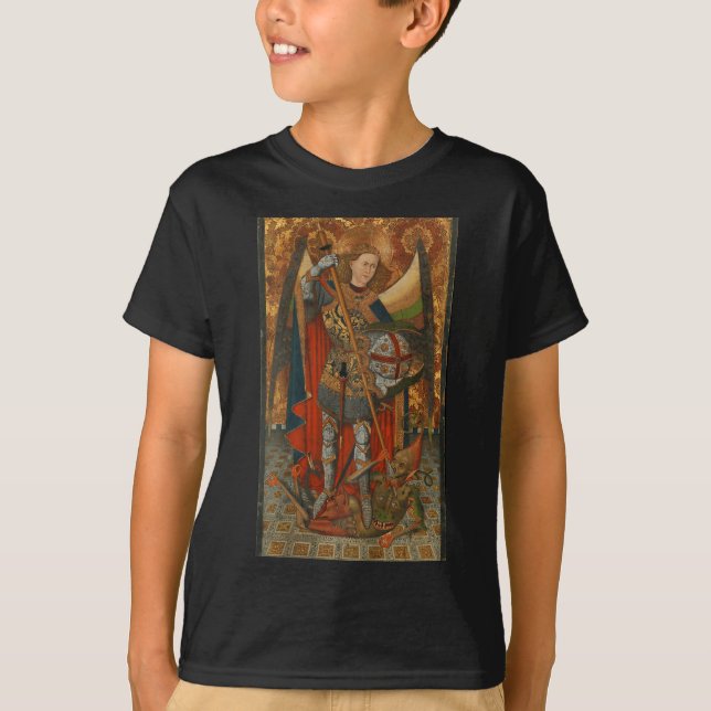 Camiseta São Miguel Arcanjo Derrotando Satanás Cristo (Frente)