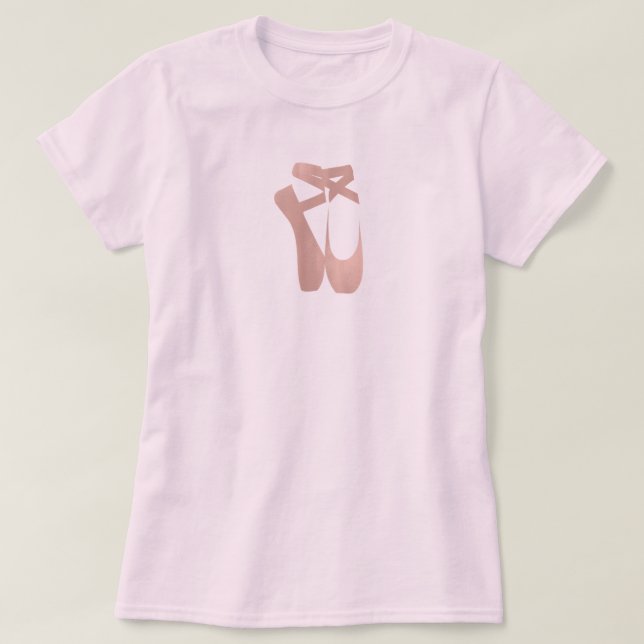 Camiseta Sapatilhas de Ballet Rosa Bailarina Dourado Rosa Q (Frente do Design)