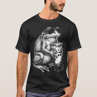 Camiseta Sapo Bebendo Café Gelado Animal Engraçado