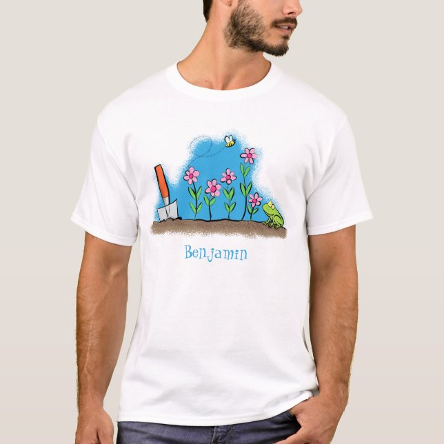Camiseta Sapo bonito e abelha na ilustração de desenho anim (Frente)
