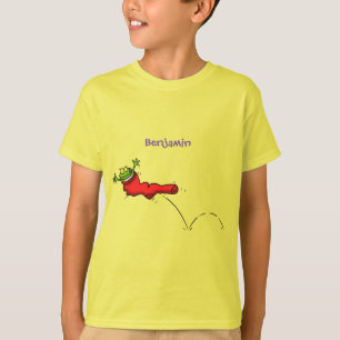 Camiseta Sapo bonito em um desenho de salto em meia vermelh