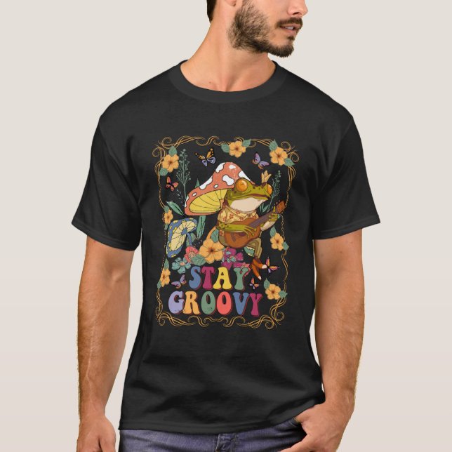 Camiseta Sapo bonito tocando banjo em cogumelo Hippie Perma (Frente)