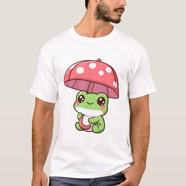 Camiseta Sapo com Guarda-chuva de Cogumelo (Frente)