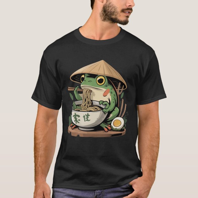 Camiseta Sapo Comendo Ramen Kawaii Neko Macarrão Japonês  (Frente)