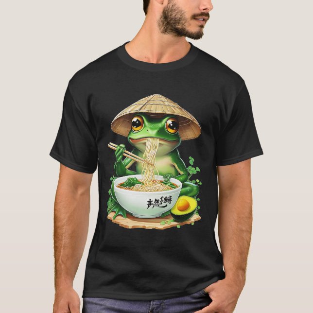 Camiseta Sapo Comendo Ramen Kawaii Neko Noodles Japoneses A (Frente)