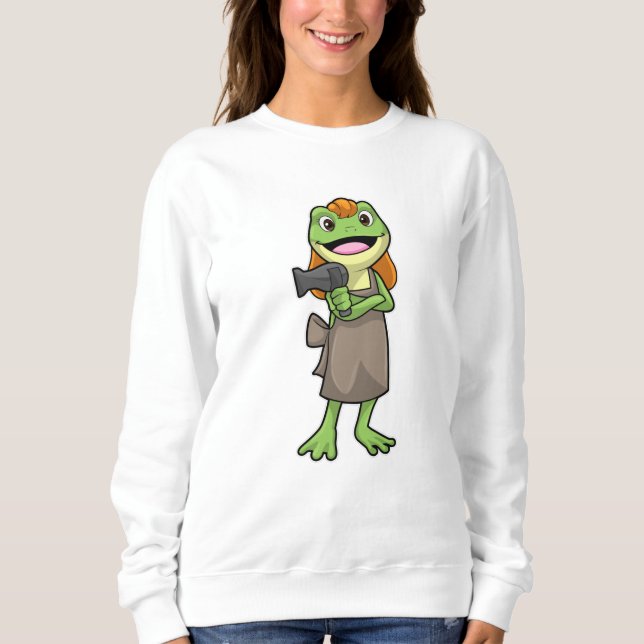 Camiseta Sapo como cabeleireiro com secador de cabelo (Frente)
