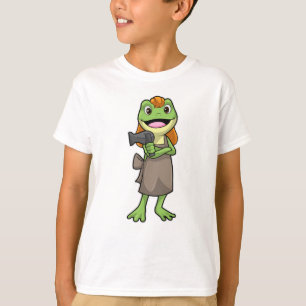 Camiseta Sapo como cabeleireiro com secador de cabelo